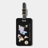 Holografische pasta Wereldkaart Reismonogram Naam Bagagelabel (Voorkant verticaal)