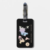 Holografische pasta Wereldkaart Reismonogram Naam Bagagelabel (Achterkant verticaal)