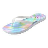 Holografische pasteelregenboogmonogrammen teenslippers (Schuin)