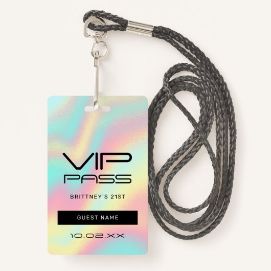 Holografische pastel glam 21e uitnodiging vip badge (Voorkant met draagriem)