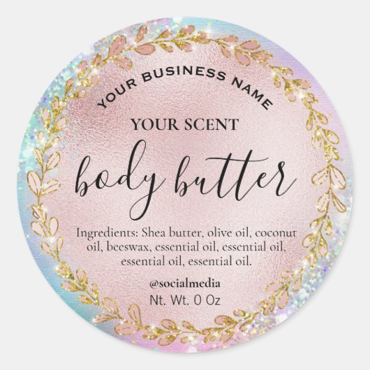 Holografische Pastel Glitter Roos Gouden Body Butt Ronde Sticker (Voorkant)