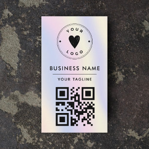 Holografische Pastel Regenboog Voeg Je Logo & QR C Visitekaartje