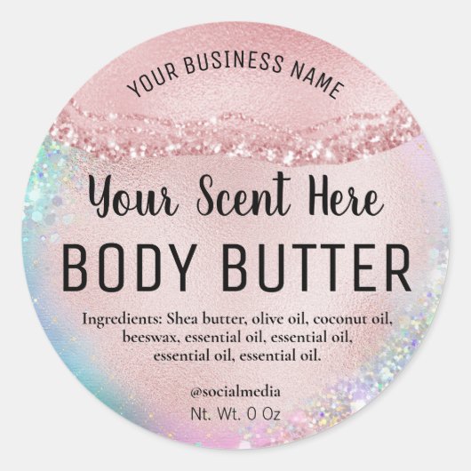 Holografische Pastel Roos Gouden Body Butter Label (Voorkant)