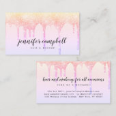 Holografische pastel roze glitter druppels make-up visitekaartje (Voorkant / Achterkant)