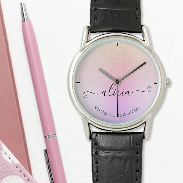 Holografische Pastel Roze Ombre Glitter Rain Moder Horloge (Creator heeft geüpload)