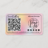Holografische pastel Social Media QR Code Foto Log Visitekaartje (Voorkant)