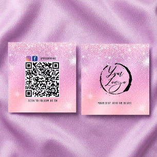 Holografische Pastelkleur Merkkaart met QR-code Vierkante Visitekaartje