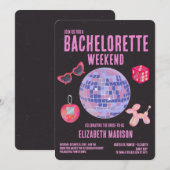 Holografische Pink Disco Bachelorette Weekend Kaart (Voorkant / Achterkant)