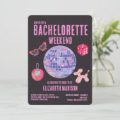 Holografische Pink Disco Bachelorette Weekend Kaart (Staand voorkant)