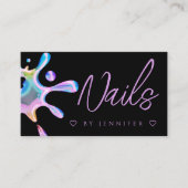 Holografische Pool Splash Drip Nagels QR Code Zwar Visitekaartje (Voorkant)