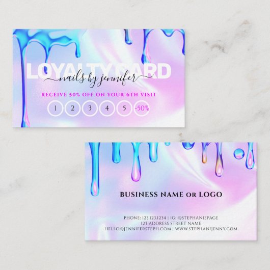 Holografische Poolse druppels nagels schoonheidssa Klantenkaartje (Voorkant / Achterkant)