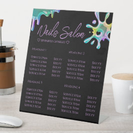 Holografische Poolse Splash Drip Nagels Zwart Reclamebord Met Voetstuk