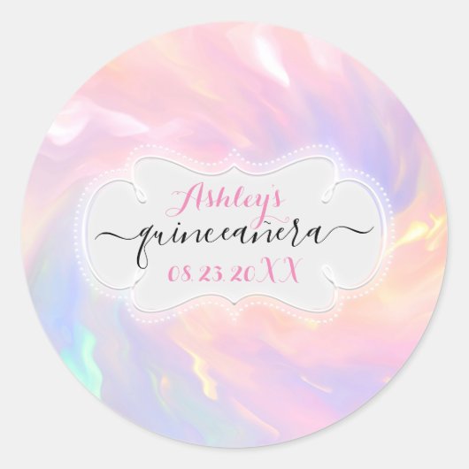 Holografische prinses sparen de datum Quinceañera Ronde Sticker (Voorkant)