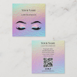 Holografische QR-code Beige en Goud Wimpertechnicu Vierkante Visitekaartje