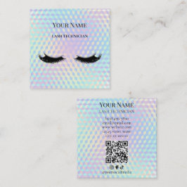 Holografische QR-code Beige en Goud Wimpertechnicu Vierkante Visitekaartje
