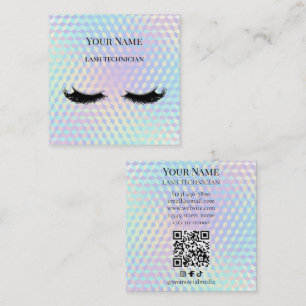 Holografische QR-code Beige en Goud Wimpertechnicu Vierkante Visitekaartje