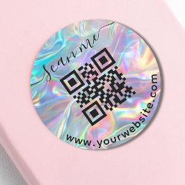 Holografische QR-code en aangepaste tekst ronde St Sticker