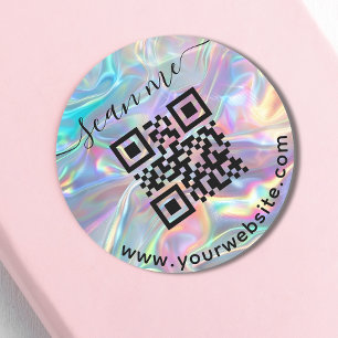 Holografische QR-code en aangepaste tekst ronde St Sticker