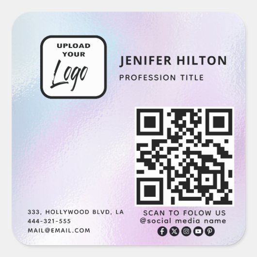 Holografische qr code logo social media vierkante sticker (Voorkant)