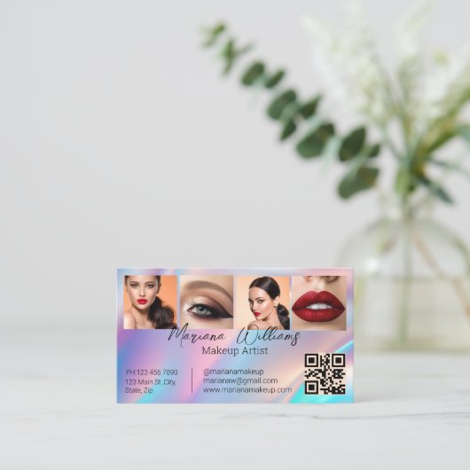 Holografische QR-code Make-up Artist 4 foto's Beau Visitekaartje (Staand voorkant)