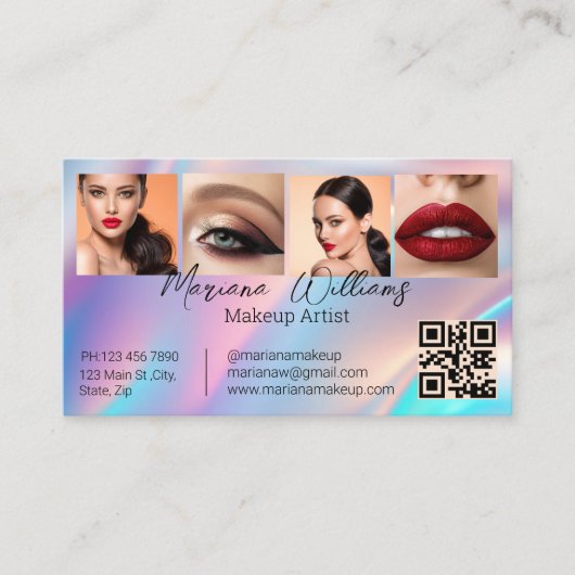 Holografische QR-code Make-up Artist 4 foto's Beau Visitekaartje (Voorkant)