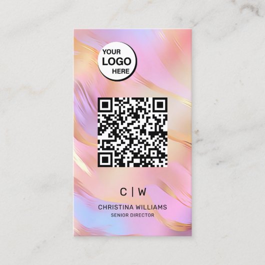 Holografische QR-Code Monogramnaam Visitekaartje (Voorkant)