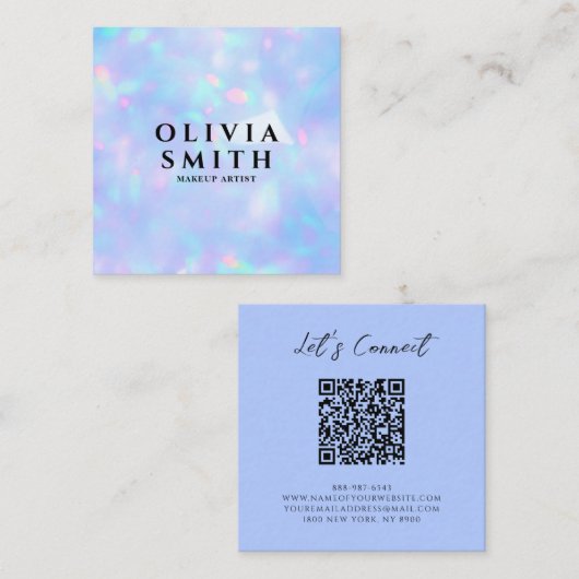 Holografische QR Code Regenboog Schoonheidssalon S Vierkante Visitekaartje (Voorkant / Achterkant)