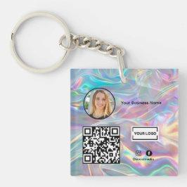 Holografische QR-code toevoegen Business Logo Phot Sleutelhanger