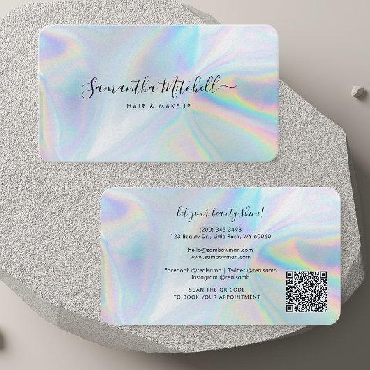 Holografische QR-codehandschrift en makersalon Visitekaartje