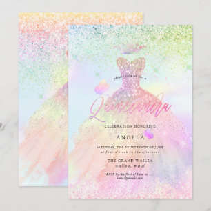 Holografische Quinceanera-prinses+Vlinders Kaart