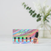 Holografische Rainbow Nail Salon Loyaliteit Visitekaartje (Staand voorkant)