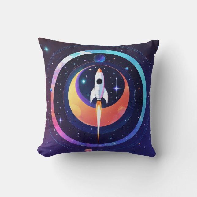 🚀 Holografische raket in de ruimte Kussen (Voorkant)