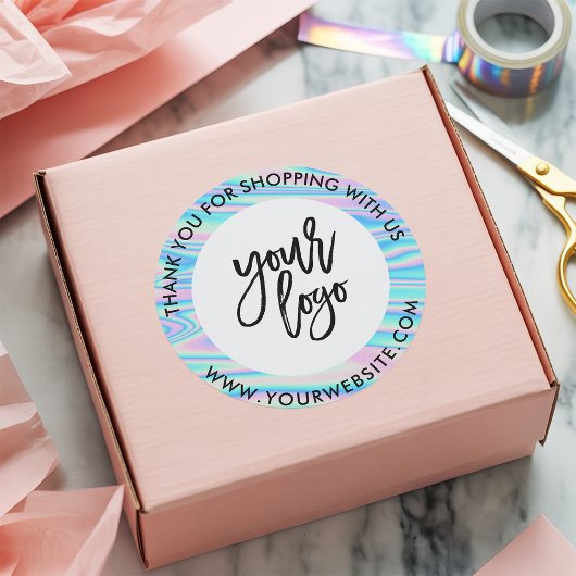 Holografische regenboog aangepaste logo naam witte ronde sticker