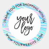 Holografische regenboog aangepaste logo naam witte ronde sticker (Voorkant)