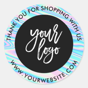 Holografische regenboog aangepaste logo zwart dank ronde sticker