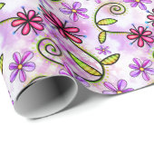 Holografische regenboog bloemencollage cadeaupapier (Rol Hoek)