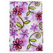 Holografische regenboog bloemencollage medium cadeauzakje (Voorkant)