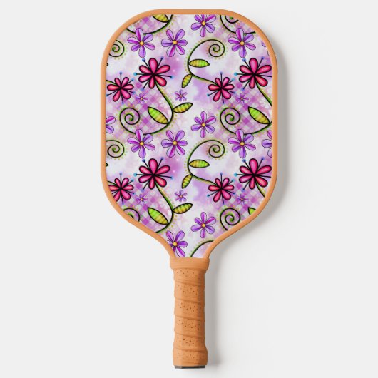 Holografische regenboog bloemencollage pickleball paddle (Voorkant)