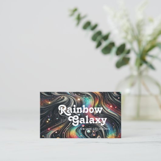 Holografische Regenboog Glitter 70s Galactisch Cre Visitekaartje (Staand voorkant)