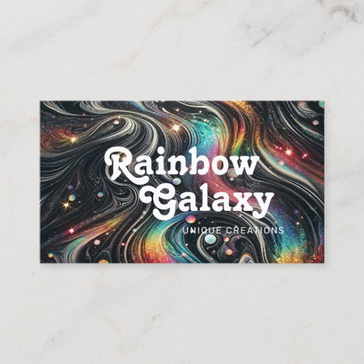Holografische Regenboog Glitter 70s Galactisch Cre Visitekaartje (Voorkant)