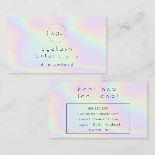 Holografische regenboog wimper extensies custom lo visitekaartje (Voorkant / Achterkant)