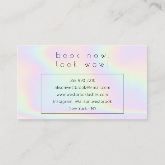 Holografische regenboog wimper extensies custom lo visitekaartje (Achterkant)