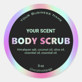 Holografische regenboogkleurige body scrub-labels ronde sticker
