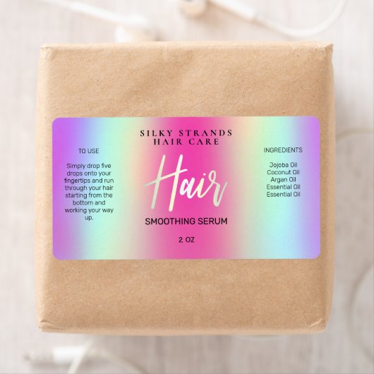 Holografische regenboogkleurige haarserumlabels etiket (Insitu)