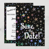 Holografische Regenboogsterren Gay Pride Bruiloft Save The Date (Voorkant / Achterkant)