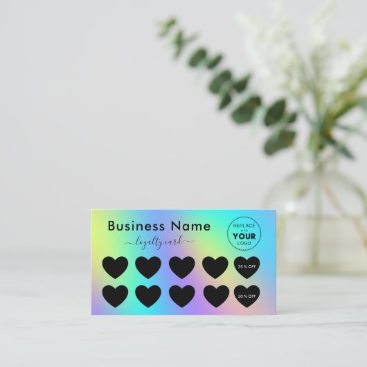 Holografische regenboogunicorn Cute Discount voege Klantenkaartje (Staand voorkant)