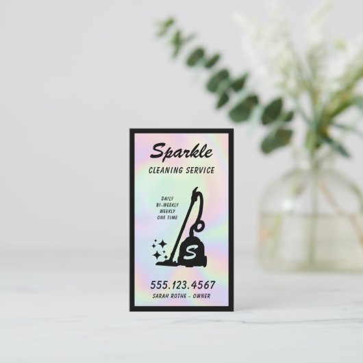 Holografische reinigingsservice met vacuümreiniger contactkaartje (Staand voorkant)