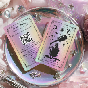 Holografische Retro Celestial Tarot Nagelkunstenaa Visitekaartje