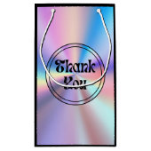 Holografische retro groovy script dank u zwart klein cadeauzakje (Achterkant)