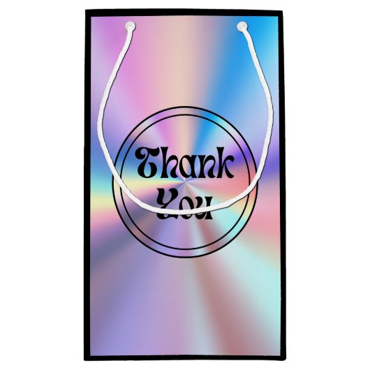 Holografische retro groovy script dank u zwart klein cadeauzakje (Achterkant)